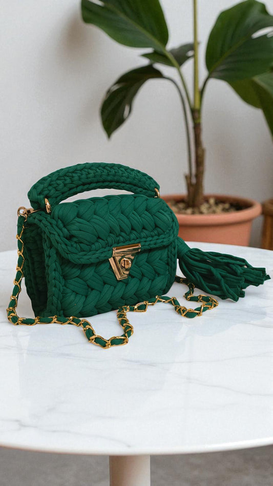 Emerald Bloom Crochet Bag